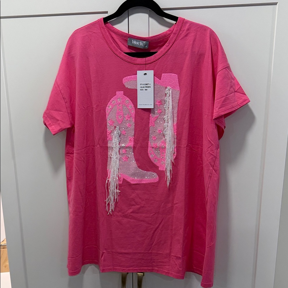 Vibrant Pink Sequin Boots Tee